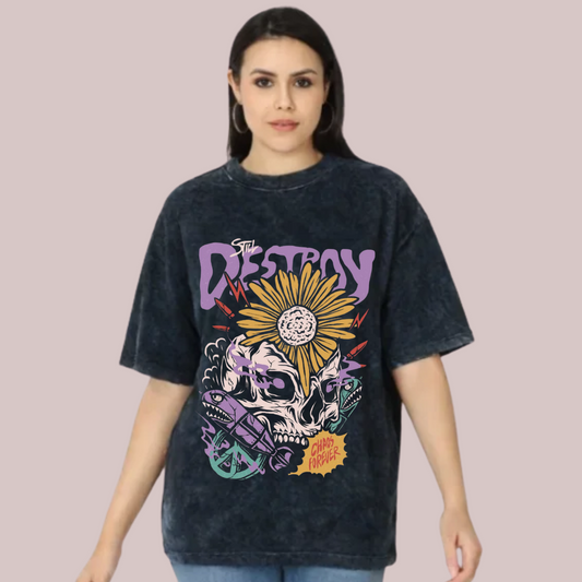 Still Destroy Acid Washed Oversized Tee
