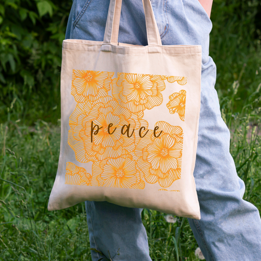 Yellow Floral Peace Tote Bag